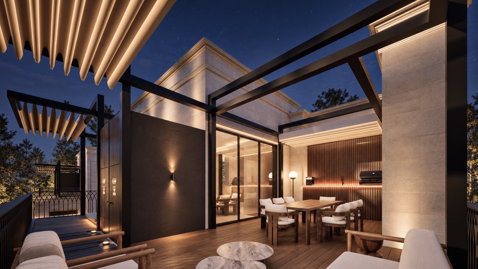 Artist's impression of a 1899 Lavington Villas outdoor terrace and barbecue area