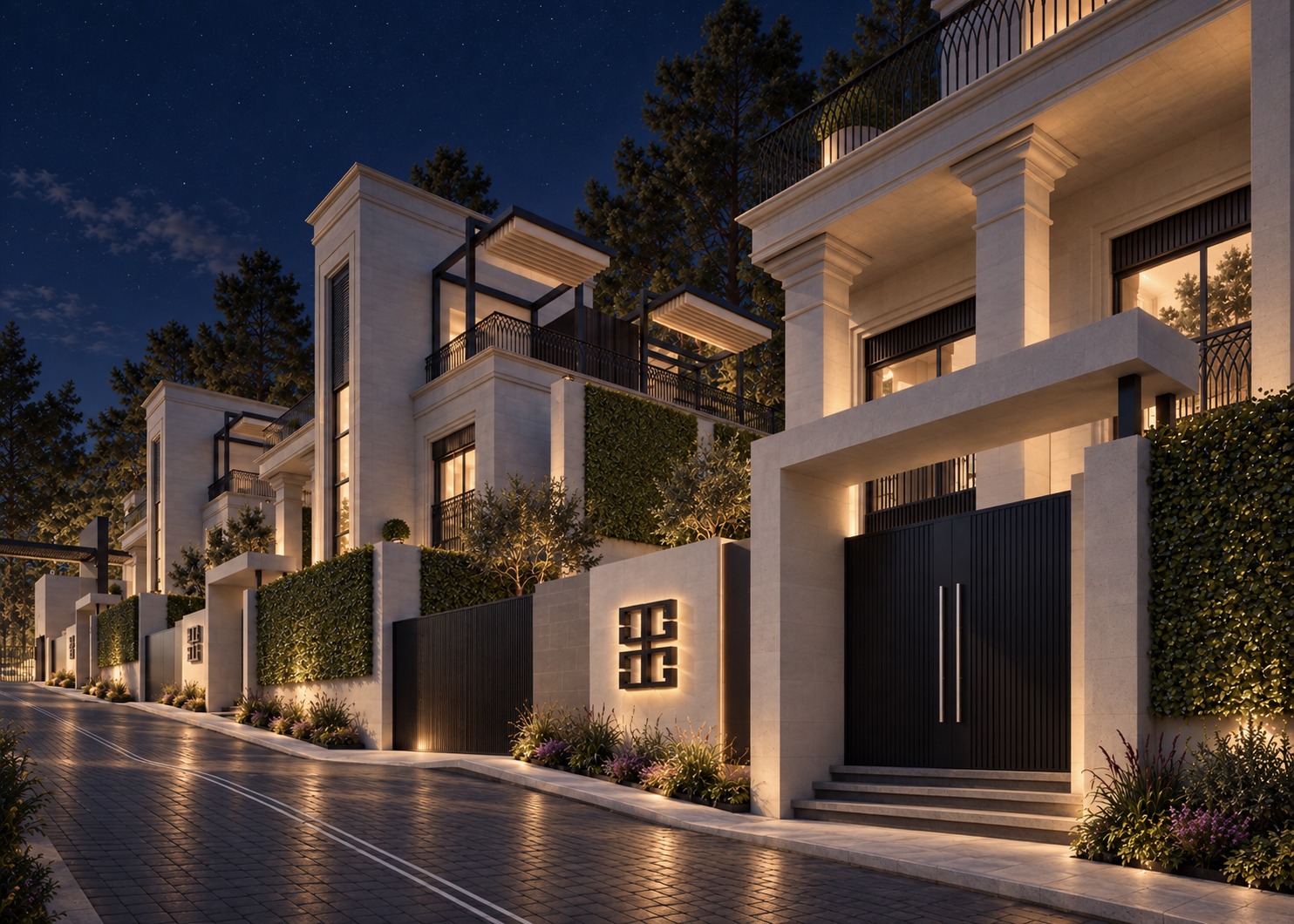 Artist's impression of 1899 Lavington Villas townhouses at dusk